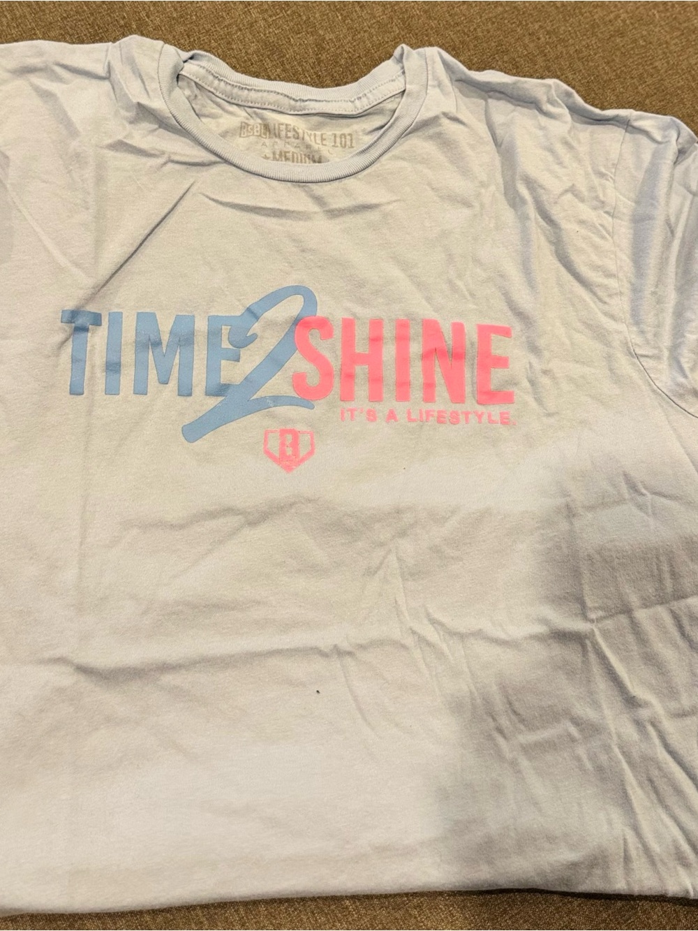 TIME2SHINE Short Sleeve Graphic Tee - White with Light Blue & Pink